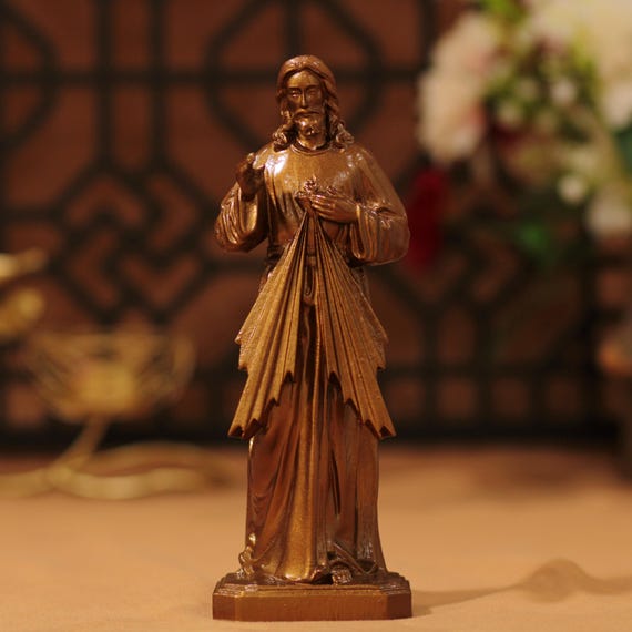 Hand Carved Sacred Heart of Jesus Statue: Wooden Catholic Decor