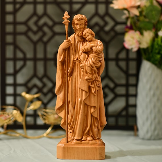 11.8 Inches St. Joseph Holding Baby Jesus Statue Free Name Engraving Religious Catholic Statue St. Joseph Religious Gifts Dad Birthday Gift