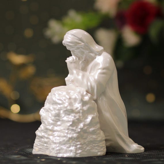 Jesus Praying in Gethsemane Wooden Statue – Pearl White Style | Christian Decor | Catholic Gift | Handmade Wood Art