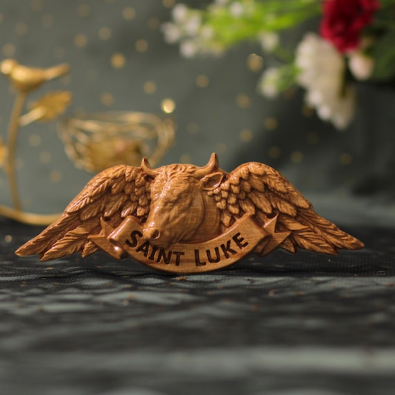 Saint Luke Catholic Wood Charm Hand Carved Gift for Confirmation First Communion Baptism Patron Saint Religious Christian Decor
