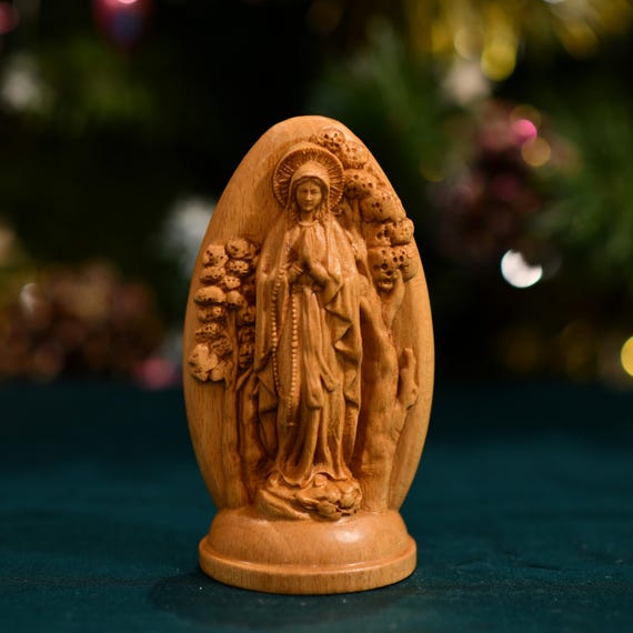 Our Lady of Lourdes- Christ Crucifix Two-Sided Figurine Our Lady of Lourdes & Christ Crucifix Two-Sided Desktop Figurine Wood Home Decor