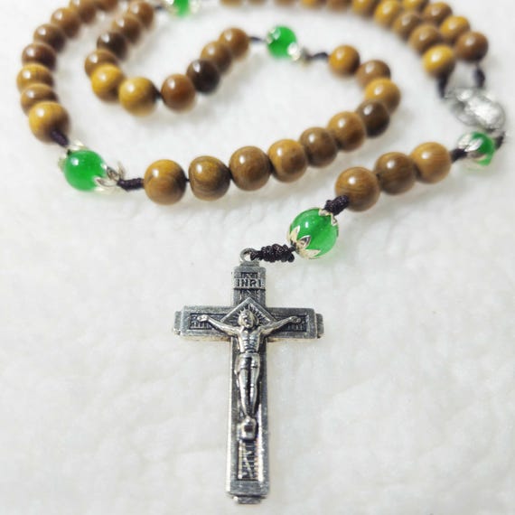 Green Gemstone Catholic Rosary, Paracord Rosary, Wood Bead rosary, Pardon Crucifix Rosary, Catholic Gifts, First Communion Gift, Cord Rosary