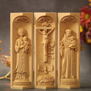Catholic Triptych Jesus Christ- St. Anthony- Our Lady of La Vang Catholic Home Altar Handmade Home Decor Living Room Decor Housewarming Gift
