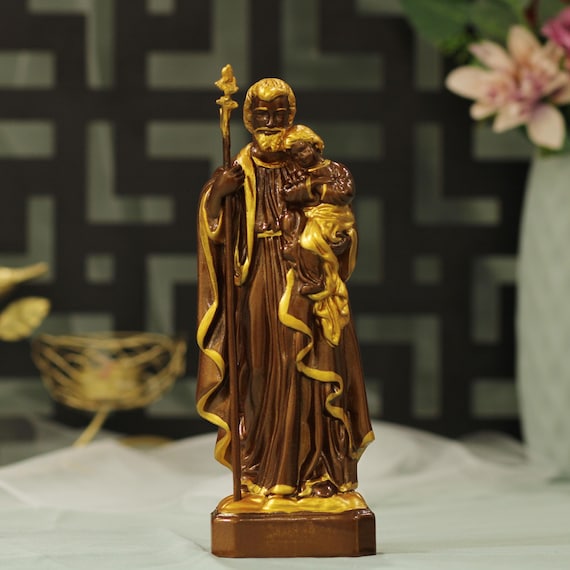 Saint Joseph Holding Baby Jesus Statue Vintage Style Gifts For Him Handmade Home Decor Housewarming Gift Fathers day gifts Gift for Dad