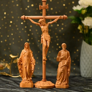 Home Altar Jesus Mother Mary St. Joseph Religious Catholic Wooden Religious Gifts Jesus Crucifix Housewarming Gifts Christmas Gift Ideas