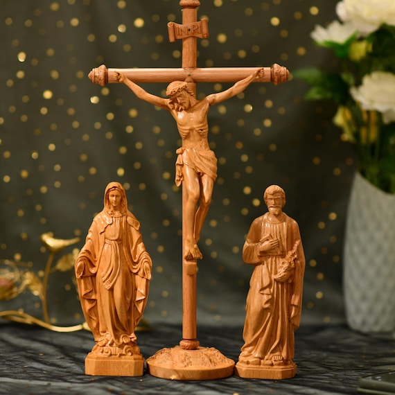 Home Altar Jesus Mother Mary St. Joseph Religious Catholic Wooden Religious Gifts Jesus Crucifix Housewarming Gifts Christmas Gift Ideas