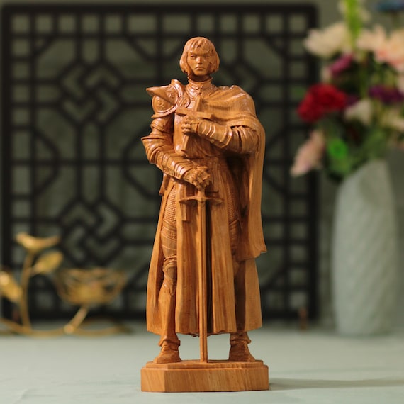 Joan of Arc Wooden Statue Catholic Saint Sculpture Christian Gift for Her French Saint Decor Warrior Saint Figurine Catholic Home Altar Art