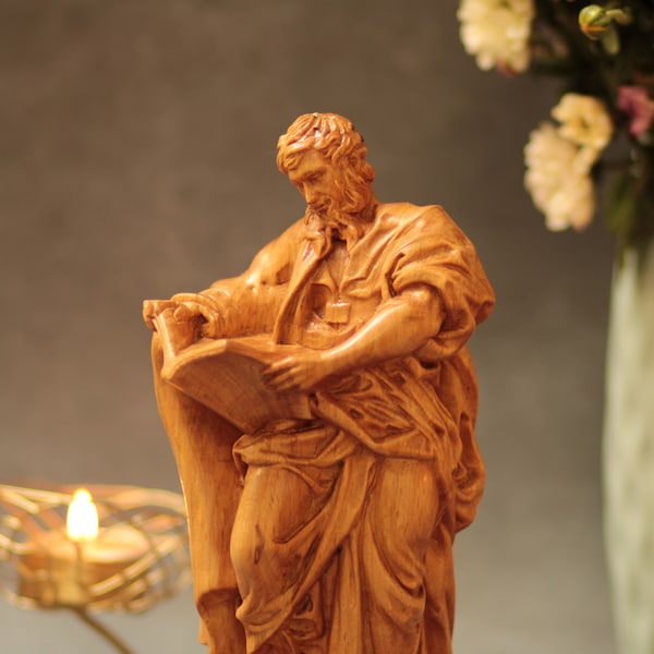 St. Matthew the Apostle Statue Wood Carving Home Decor Jesus Wood Statue Religious Artwork Handmade Home Decor Crafts Gifts Unique Gift