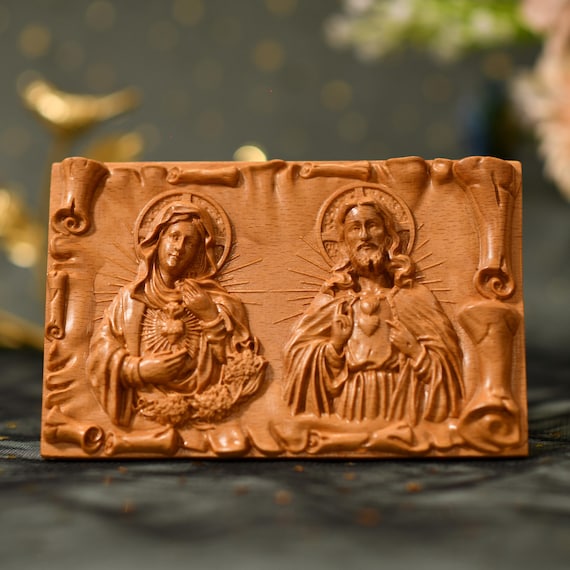 Sacred Heart of Jesus & Immaculate Heart of Mother Mary Wooden Table Decor Christmas Fathers Day Gift Gift Ideas for Women Thank You Gift