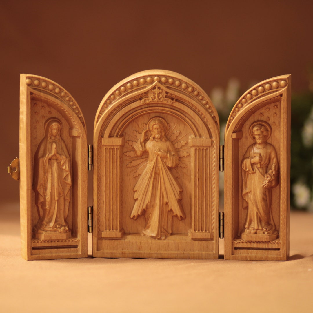 Catholic Triptych Jesus Christ Saint Joseph Mother Mary Prayer Altar ...