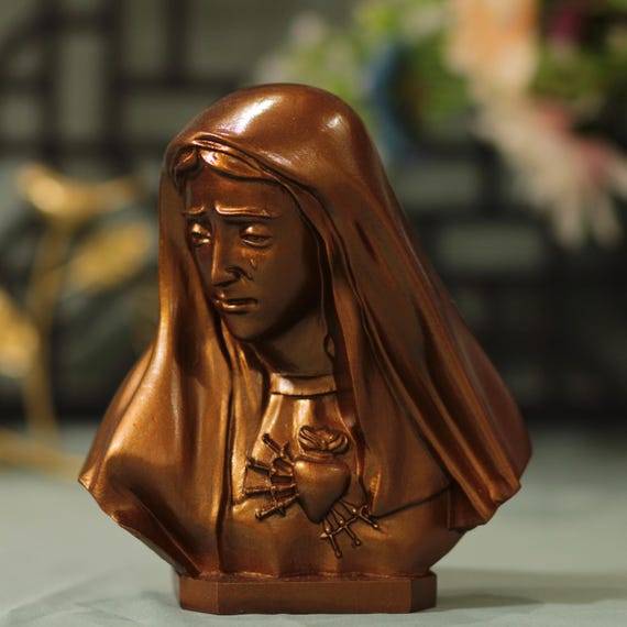 La Pieta Bust Head Sculpture Antique Style Mother of Sorrows Mothers Mary Icons, Religious Catholic Statue, Christian Gifts, Christian Decor