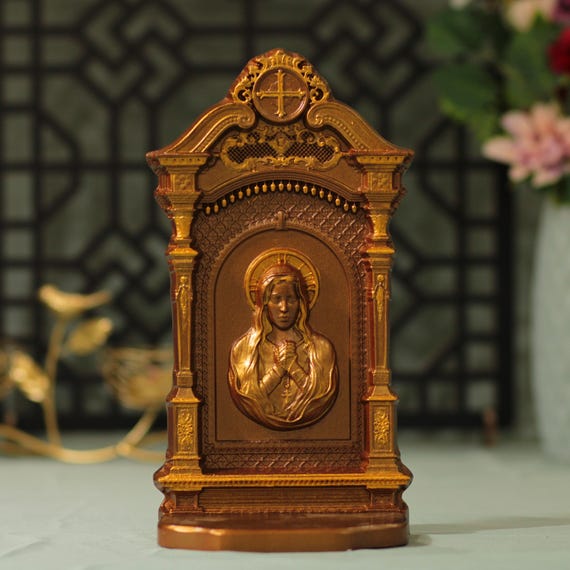 Virgin Mary Praying Wooden Altar Vintage Style Catholic Altar Religious Home Decor Catholic Statue Religious Gifts Catholic Art Wood Altar