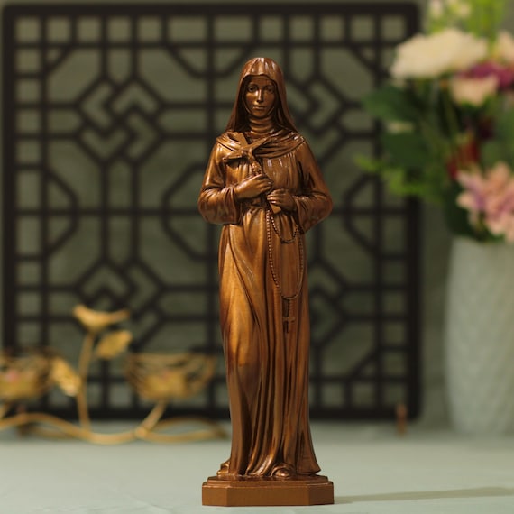 Saint Rita Wooden Statue Catholic Gift Hand Carved Religious Home Decor Antique Style Patron Saint Sculpture Christian Art