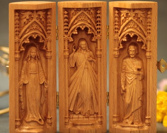 Holy Family Catholic Triptych of the Virgin Mary Jesus Christ St Joseph Portable Altar Catholic Home Decor Wood Handicrafts Religious Gifts