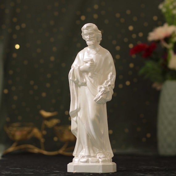 Handmade St. Joseph the Worker Statue: Pearl White Catholic Home Decor