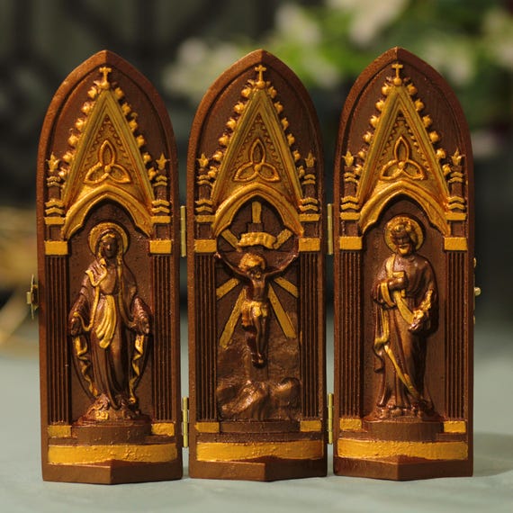 Portable Holy Family Religious Icon Prayer Altar Vintage Style Catholic Virgin Jesus Joseph Wooden Religious Gifts Prayer Supplies