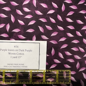 Purple leaves on purple fabric, quilting fabric, sewing fabric, purple fabric