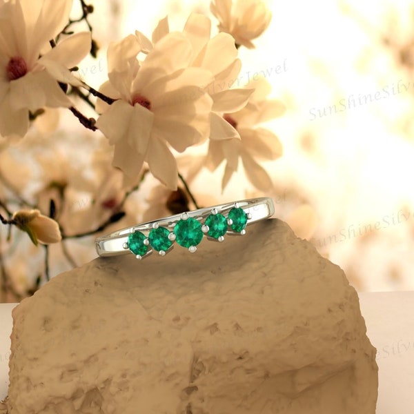 Emerald Green Ring - 18Ct Gold Plated - Stacking Ring - Thick Eternity Band - Green Stone Jewellery Gift