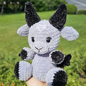 Handmade Plush Baphomet  Toy – Soft Amigurumi Plushie with Embroidered Pentagram – Gothic Gift or Occult Decor