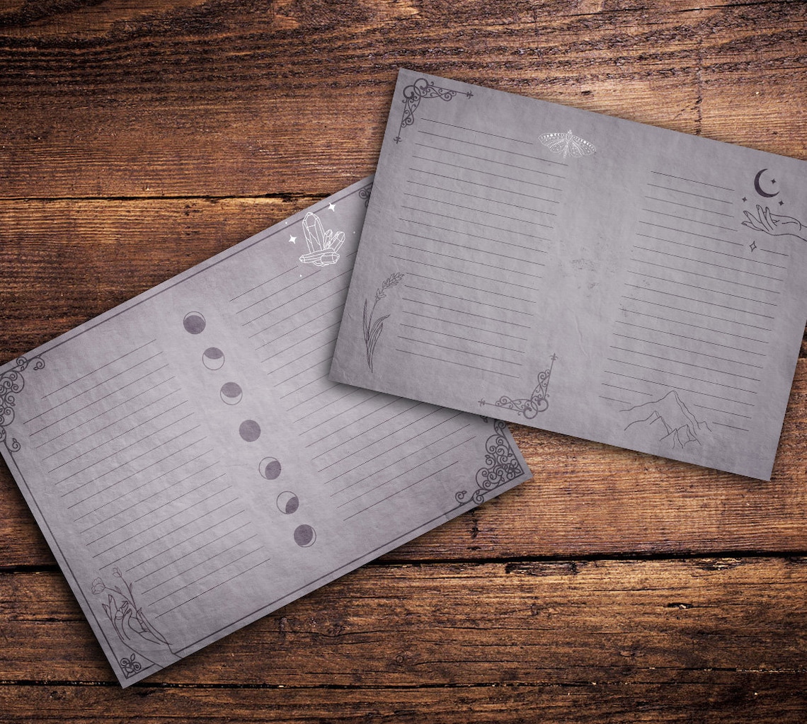 Printable Blank Book of Shadows Pages | Grimoire | Wicca Pages | Purple ...