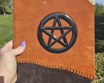 Large A3 leather journal | Witch Grimoire | Book of Shadows | Witch's Book | Handmade Grimoire. Pentagram | Leather Notebook
