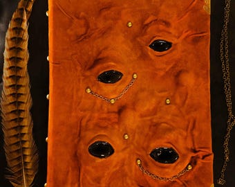 Grimoire Large size,  blank journal leather dark spellbook, Handcrafted Notebook, black dead eye