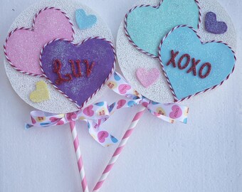 Conversation heart fake candy, Fake Valentine lollipops, Candy Heart Decor, Sweetheart Decor , Wreath decor