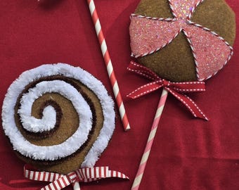 Fake Christmas Lollipops, Gingerbread Lollipops, Swirl Lollipops, Christmas Decor