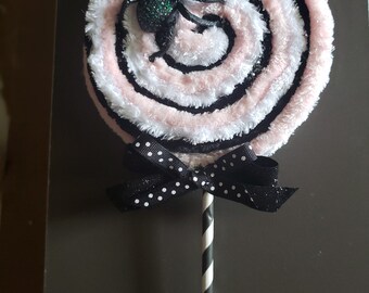 Halloween swirl lollipop, Halloween Decor, soft pink and white swirl faux candy