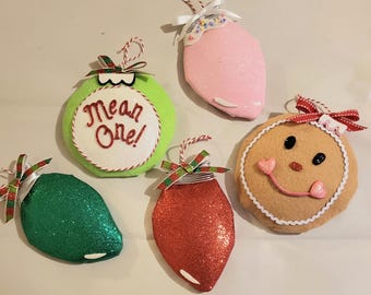 Christmas Ornaments, Christmas tree Decor,  Gingerbread Decor, Mean One, Wreath Decor, Whimsical Decor