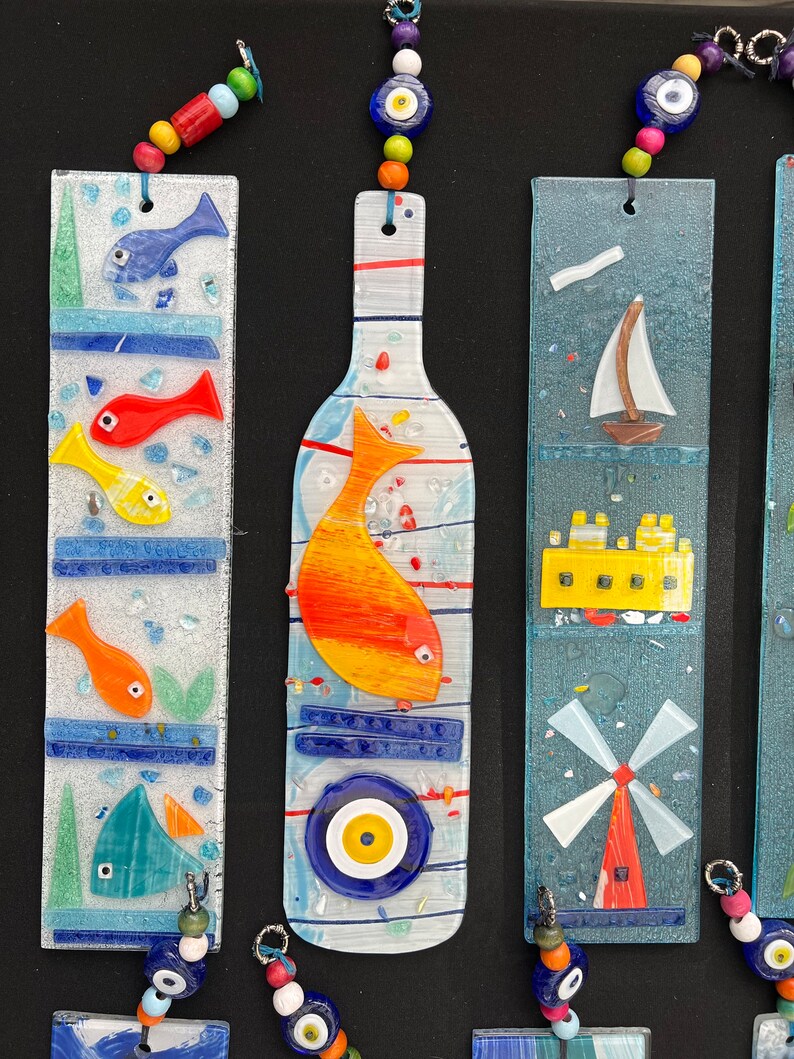 Fused Glass Art Wall Hanging Ornaments 100 Handmade Unique Etsy