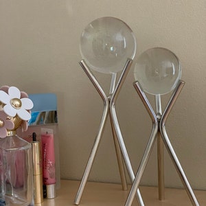 crystal ball with stand, crystal ball stand, crystal ball holder, luxury sphere display, set of 2 Silver