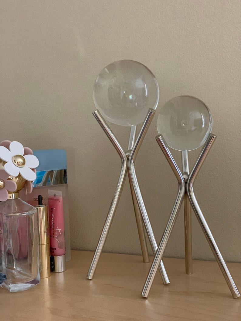 crystal ball with stand, crystal ball stand, crystal ball holder, luxury sphere display, set of 2 Silver