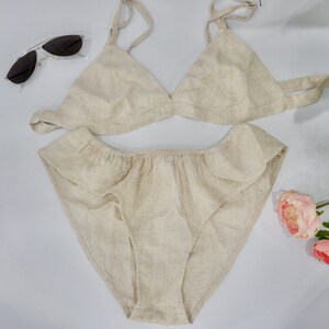 Handmade Linen Bikini: Girls' Summer Beachwear, Natural Fiber Lingerie image 2