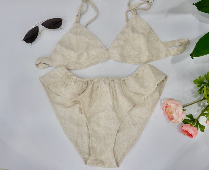 Handmade Linen Bikini: Girls' Summer Beachwear, Natural Fiber Lingerie image 2