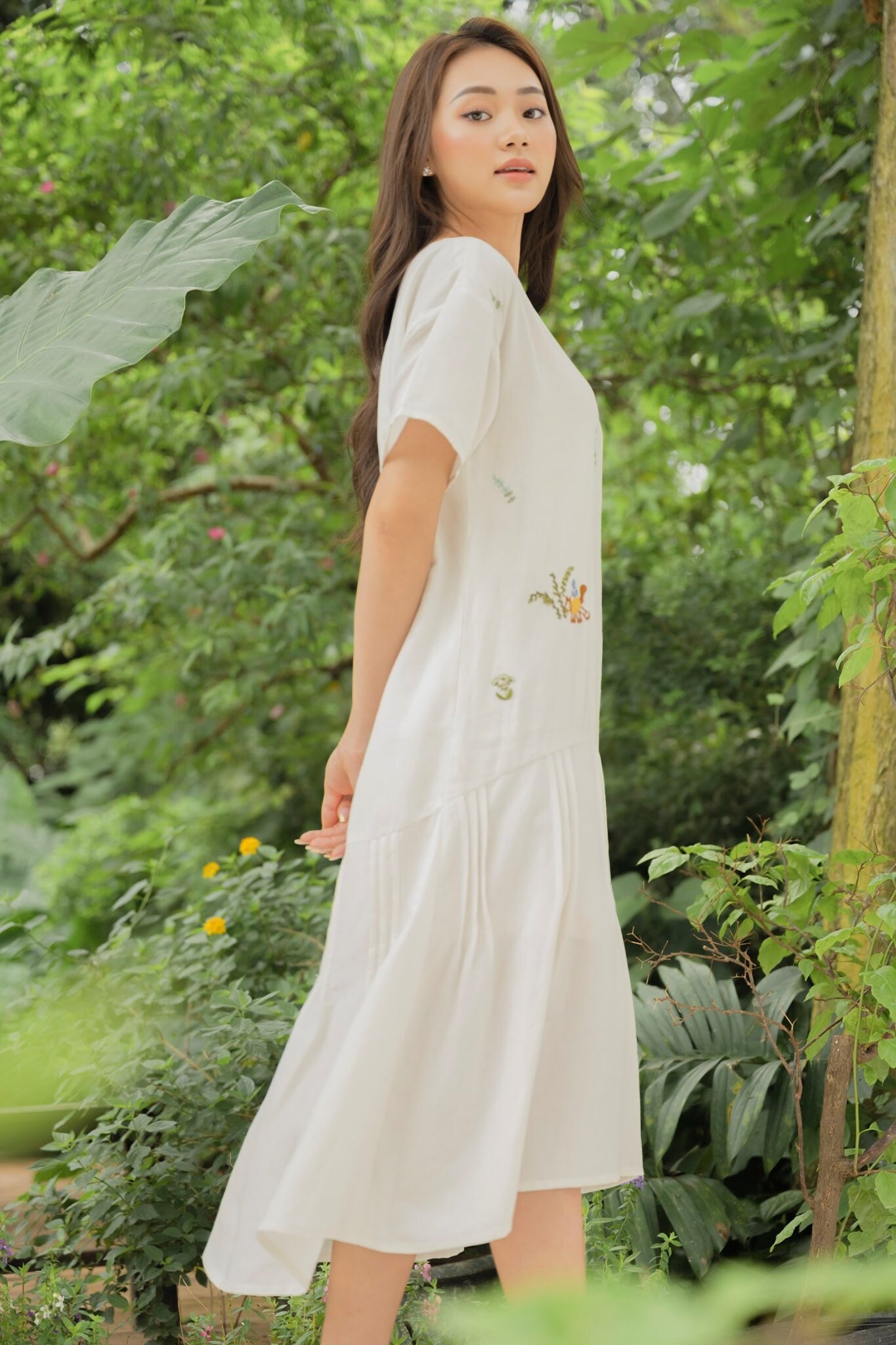 embroidered linen shift dress Embroidered White Linen Dress - Linen Shift Dress, Long, Short Sleeve