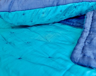 Aqua Blue Silk Blanket with Double Side Queen Size Comforter/Super Soft LightweightBlanket Pillow Case