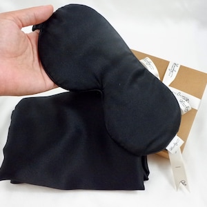 100% Satin Silk Pillowcase and Sleep Mask Gift Set/Black Pillowcase and Eye Mask