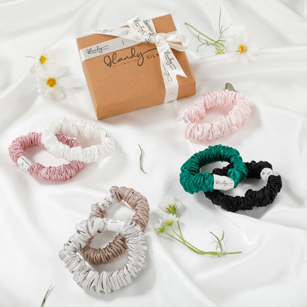 100% Mulberry Soie Mini Scrunchie Ultra Soft Hair Damage Prevention Scrunchies pour les cheveux des femmes un look brillant classique, cadeau pour maman