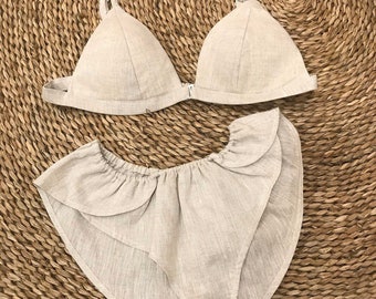 Custom Linen Lingerie Set – Handmade Bra & Shorts – Natural Washed Linen Sleepwear – Personalized Gift for Her – Summer Resort Wear