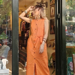 100% Pure Linen Midi Dress – Hand-Tailored & Made to Measure for a Perfect Fit- Summer Linen Sleeveless Dress