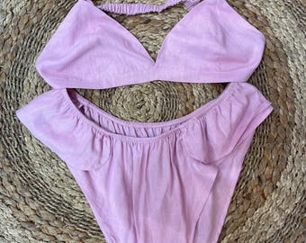 Customized Washed Linen Bra Set, Personalized Linen Lingerie, Comfortable Lingerie Set, Linen Sleepwear, Summer Linen Bra, Gift For Her