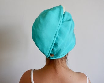 Toalla de seda pura para el cabello 2021/Toalla turbante ligera azul para el cabello/Secado rápido/Peinado fácil/Cuidado del cabello y belleza
