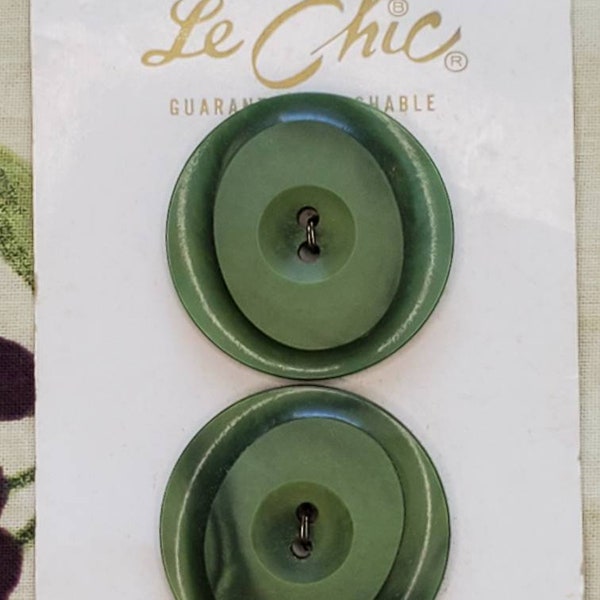 Two Big, Beautiful Green Vintage Coat Buttons 1 3/8" Le Chic