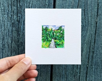 Miniature Acrylic art original ACEO Painting, Miniature forest, artwork by Zhanna Shell