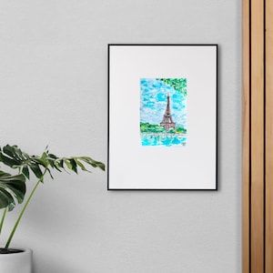 Aquarelle originale faite à la main Peinture artisanale Miniature aquarelle carte postale 3x4 à l’aquarelle Tour Eiffel à Paris