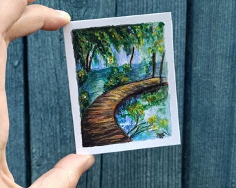 Original ACEO acrylic painting Miniature postcard, Small Art and Collectables marine nature 2 x 3 inches, artwork by Zhanna Shell