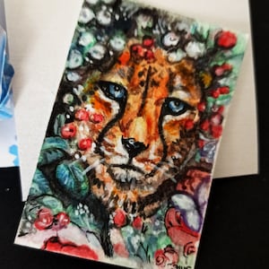 Puma Postkarte, Gemälde Raubkatze, handgemalt ACEO, Postkarte mit Briefumschlag minimalistisch