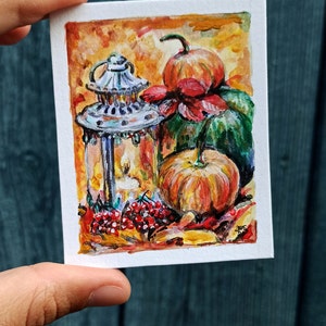 Dipinto acrilico originale ACEO Pittura in miniatura, piccola arte di Halloween e oggetti da collezione 2 x 3 pollici opera d'arte di Zhanna Shell