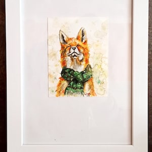 Peinture miniature originale, art animal de collection, peinture avec un art aquarelle fait à la main, Fox..